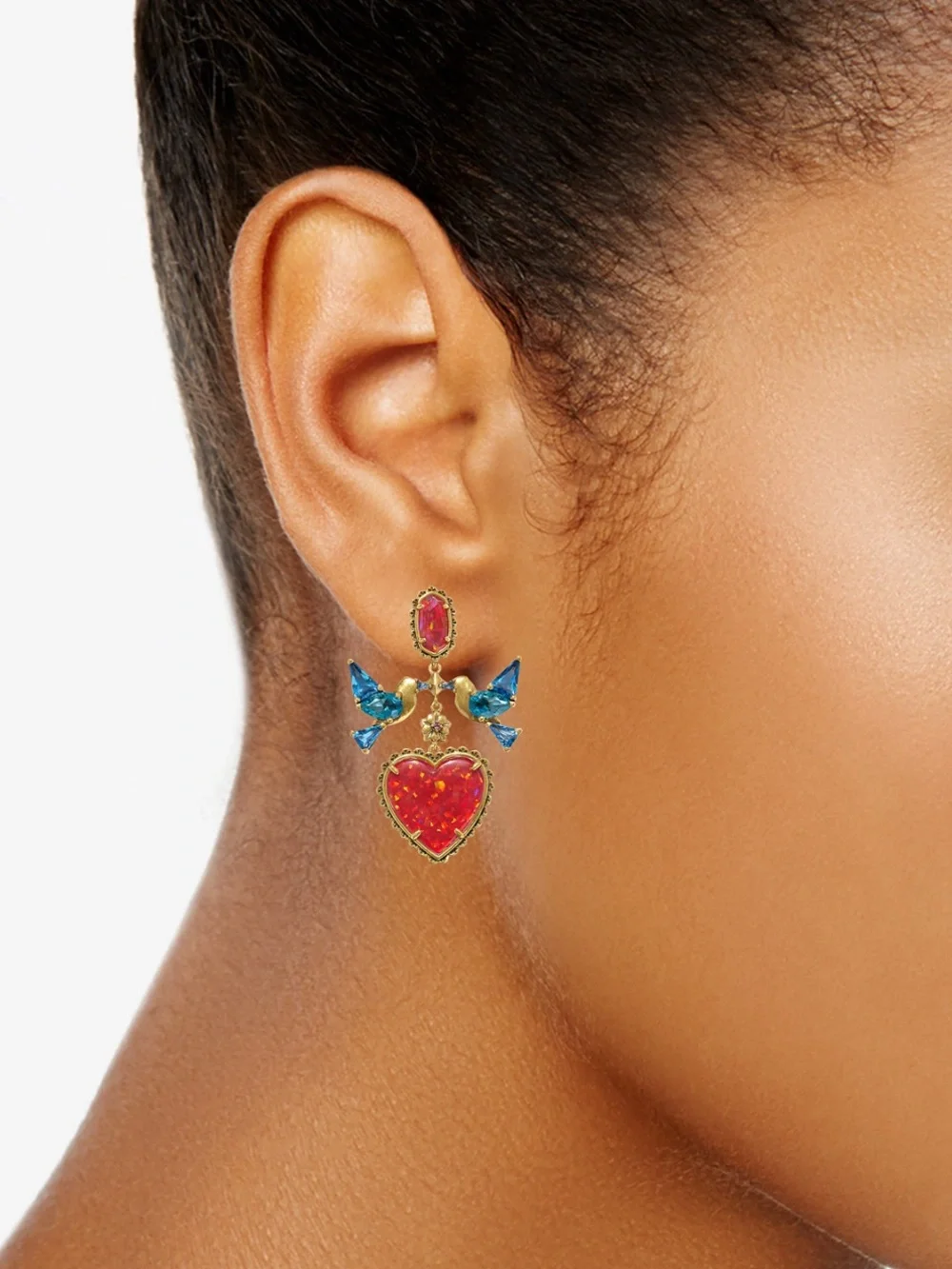 Disney x Kendra Scott Snow White Heart Statement Earrings Gold Opal
